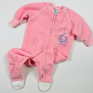 Vintage 80s JCP Toddle Time Elephant w/ Balloons Pink Fleece Footie Pajamas Sz1